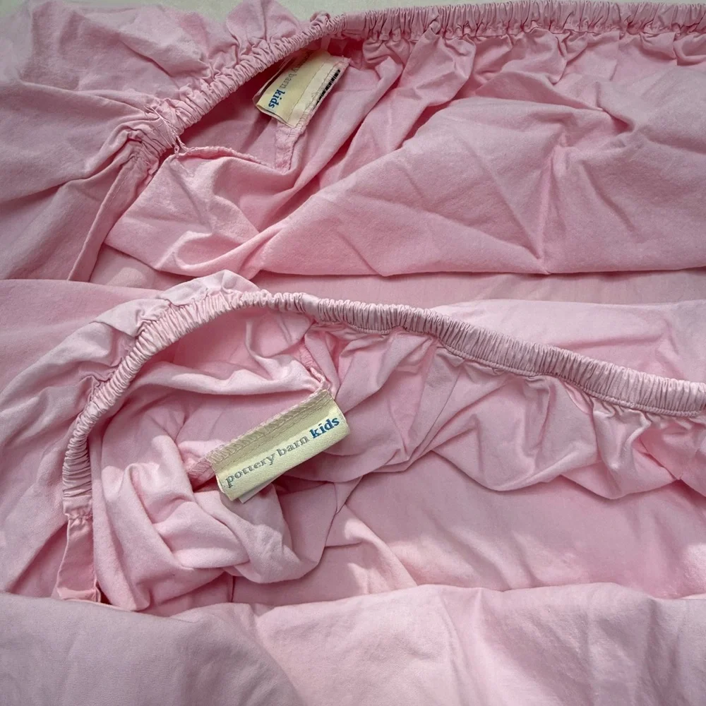Pottery Barn Kids Solid Pink Crib Sheets - set of 2 - Picture 3 of 6